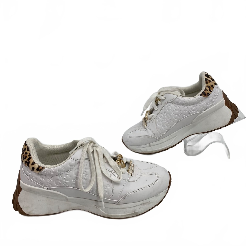 Guess White Brown Animal Print Sneakers | Womens 8
